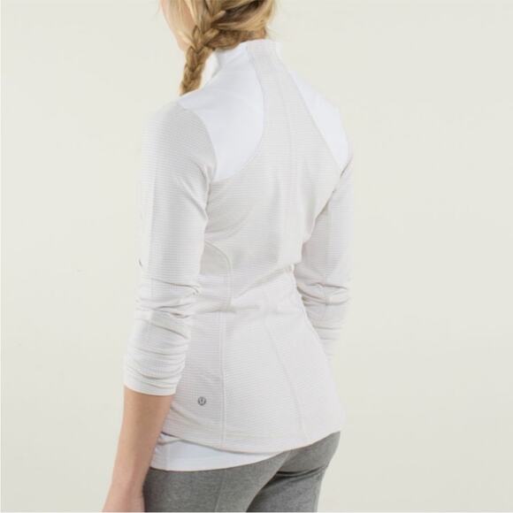 Lululemon Forme Jacket Dune Tan White Gingham Luon Zip Fitted Jacket 6 W4A92S - Picture 12 of 16